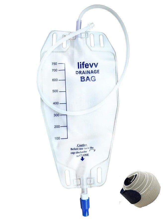 Lifevv 750ml Depot w/Clear Drainage Bag,Urine Drainage Bag, Nephrostomy Bag with Twist Drain Valve, 24 inch Tubing (3 Pack) - Image 1
